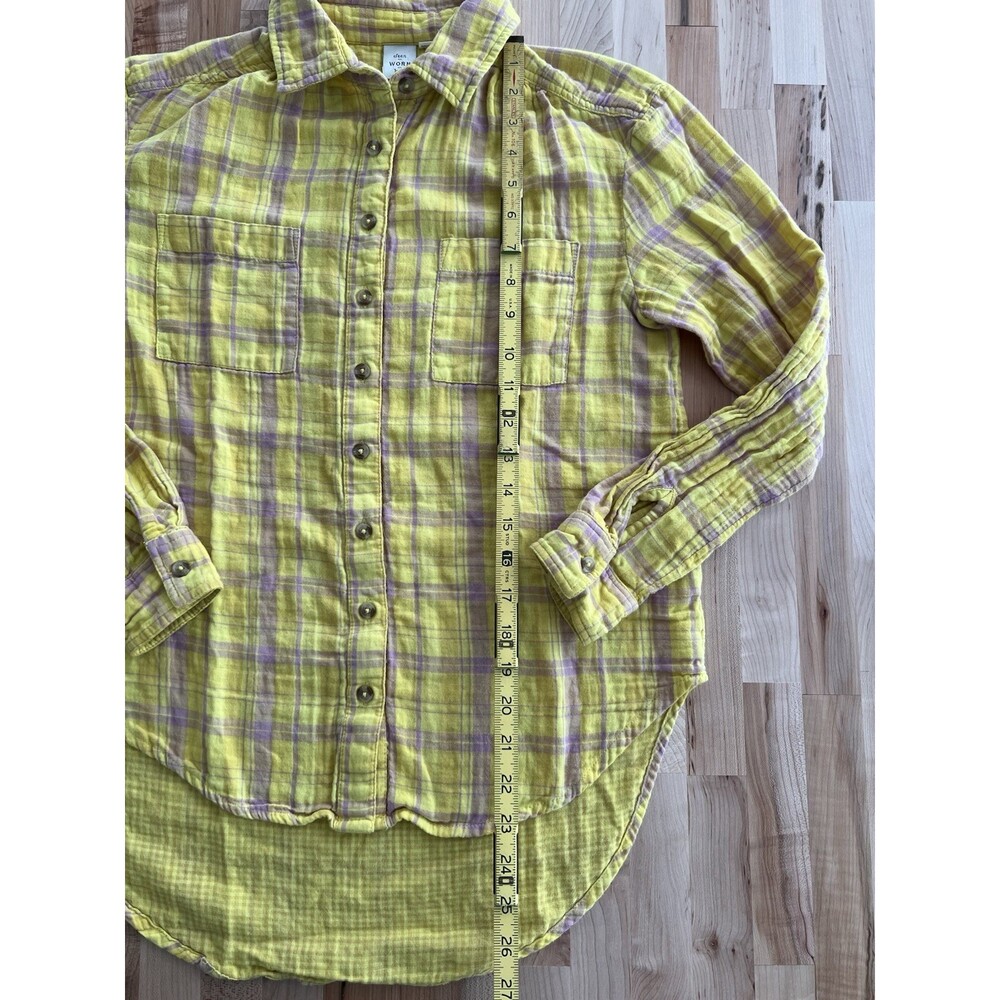 Anthropologie Button Down Shirt 100% Cotton Gauze Soft Plaid Yellow Size 6 - Picture 2 of 7